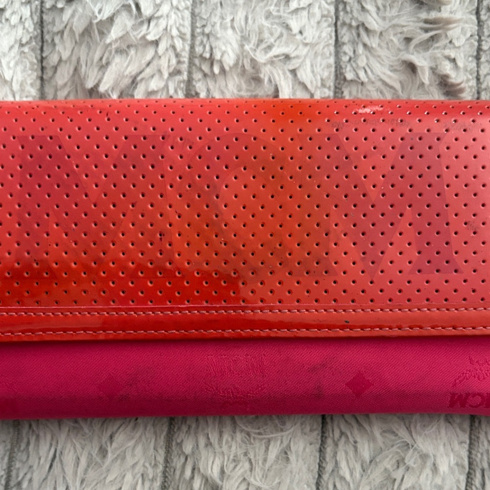 MCM Red and Pink Perforated Wallet